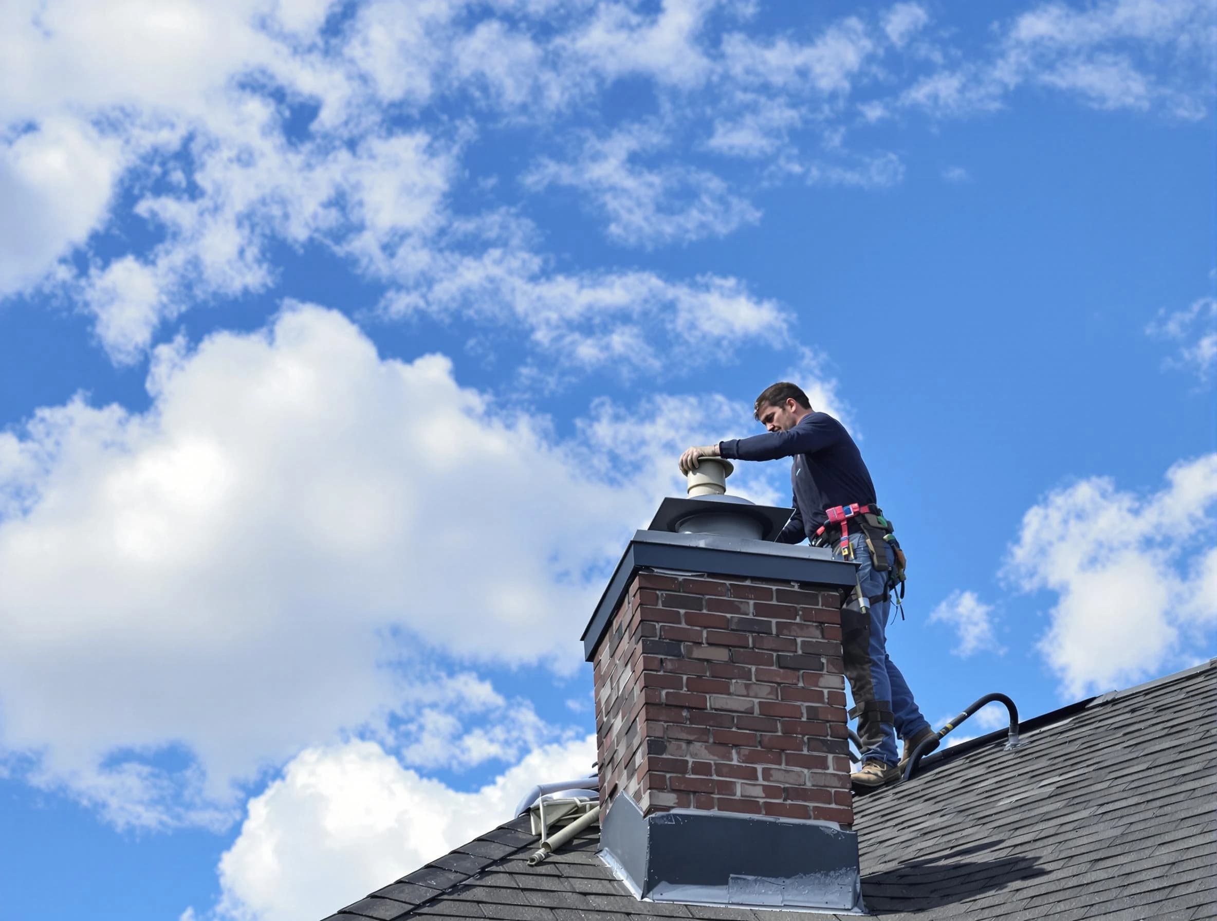Oklahoma City Chimney Sweep installing a sturdy chimney cap in Oklahoma City, OK