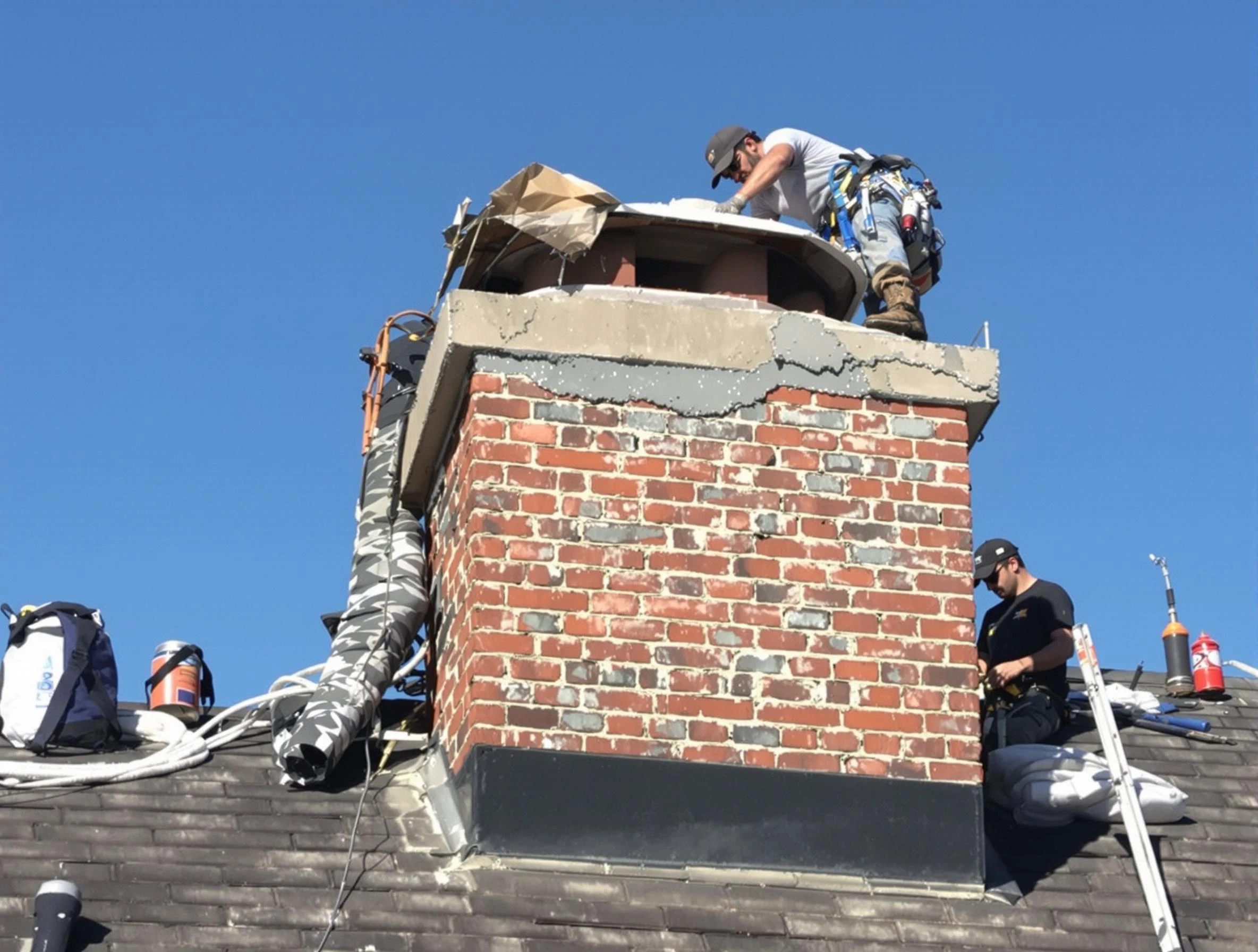 Oklahoma City Chimney Sweep installing a custom chimney crown in Oklahoma City, OK