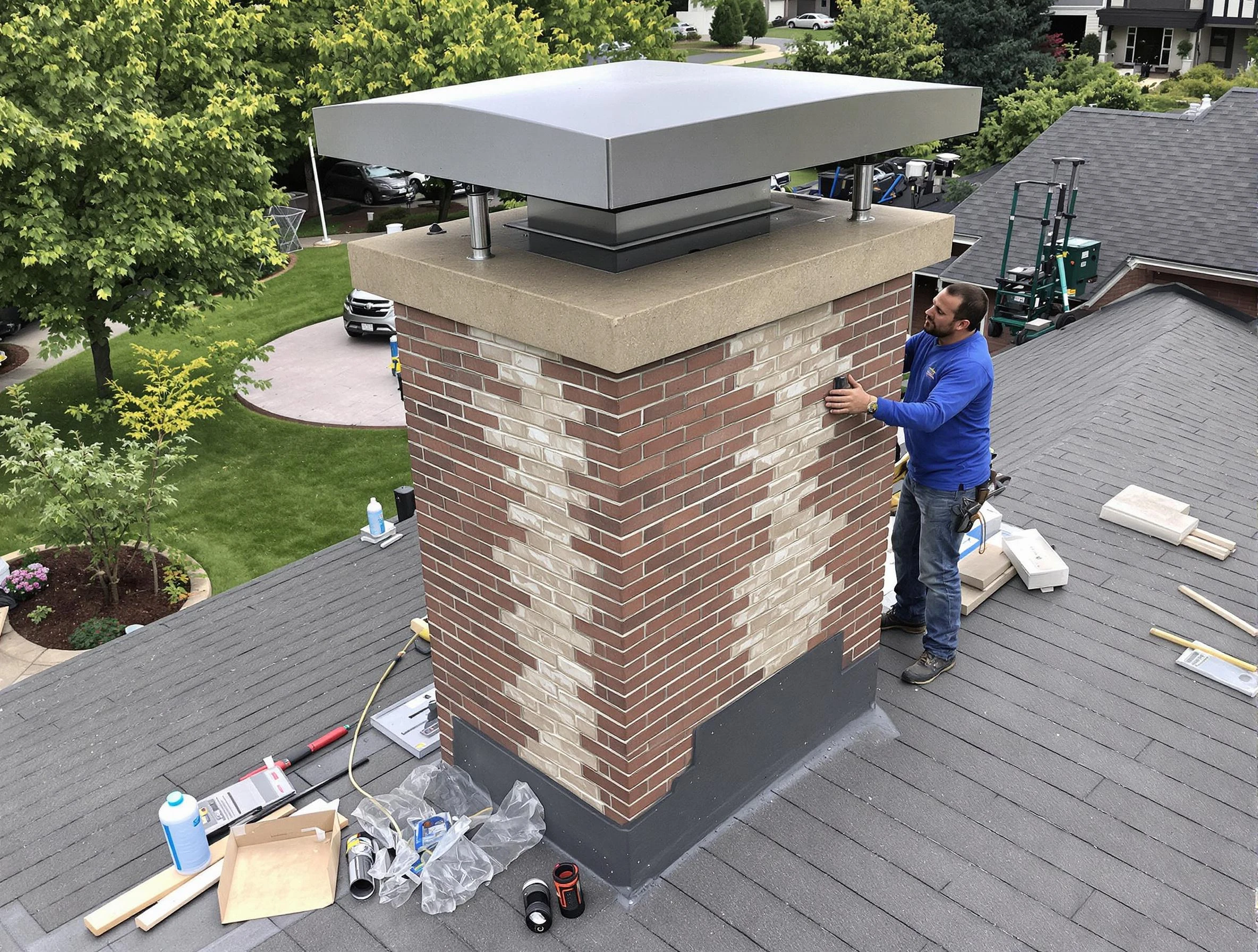 Oklahoma City Chimney Sweep team working on a custom chimney remodel in Oklahoma City, OK