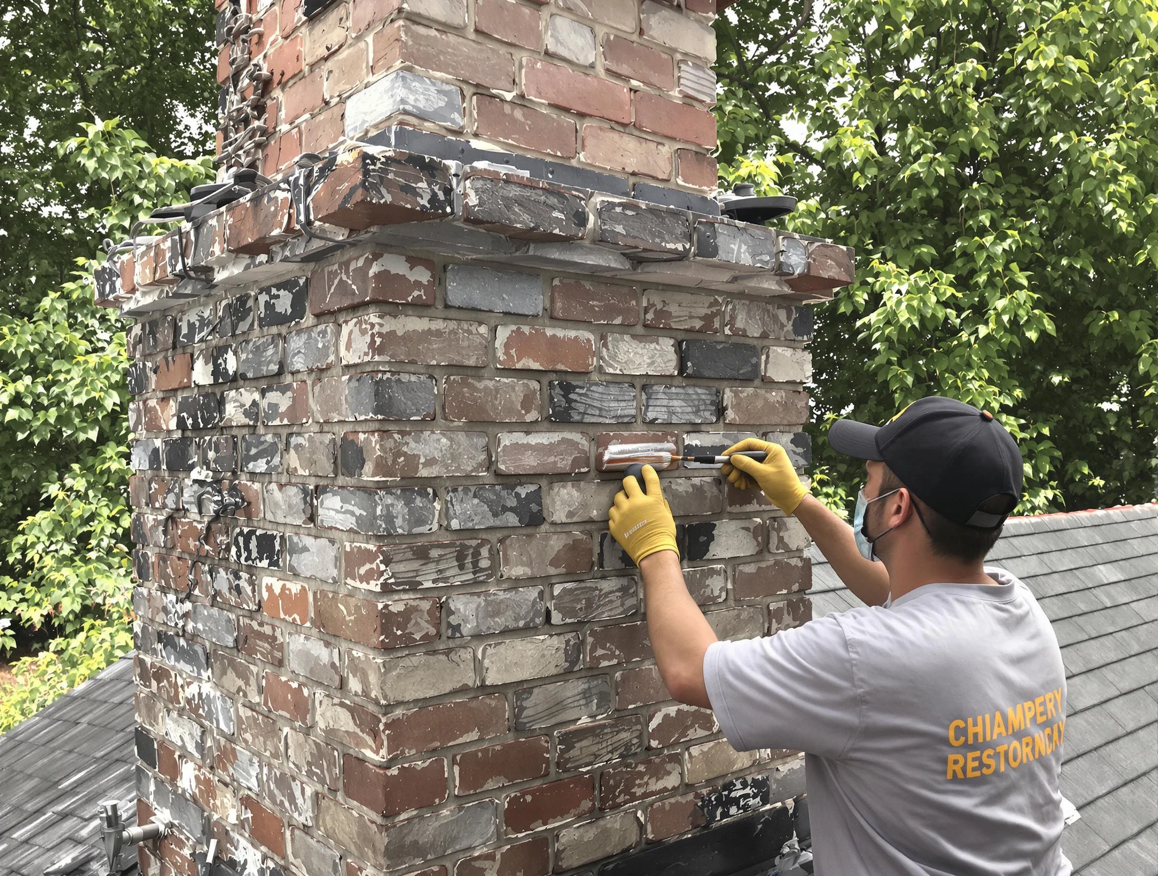 In-progress chimney restoration by Oklahoma City Chimney Sweep in Oklahoma City, OK